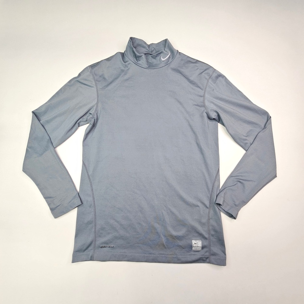 Nike Pro Dri-FIT Mock Neck Base Layer Men Size M Gray Good Long Sleeve Shirt
